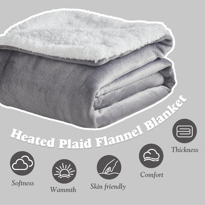 Heated Throw Blanket - Fast Heating 3D Jacquard Electric Heated Blanket, Cozy Heating Blanket with 6 Heating Settings & 4 Hours Auto-Off, Machine Washable, 50"x60", London Grey