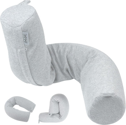 Dot&Dot Twist Memory Foam Travel Pillow, Bendable Neck Pillow for Airplane, Car and Home, 26-Inch Adjustable Roll with Washable Cotton Cover, Gray
