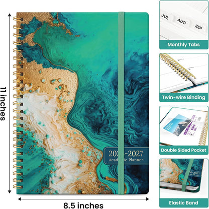 Planner 2026-2027, Academic Monthly and Weekly Calendar Planner for Women, July 2026 - June 2027, Hardcover Pretty Agenda Planner Book with Tabs, Spiral Daily Organizer for School Office Home Supplies, 6.3" x 8.5" - Blue Floral