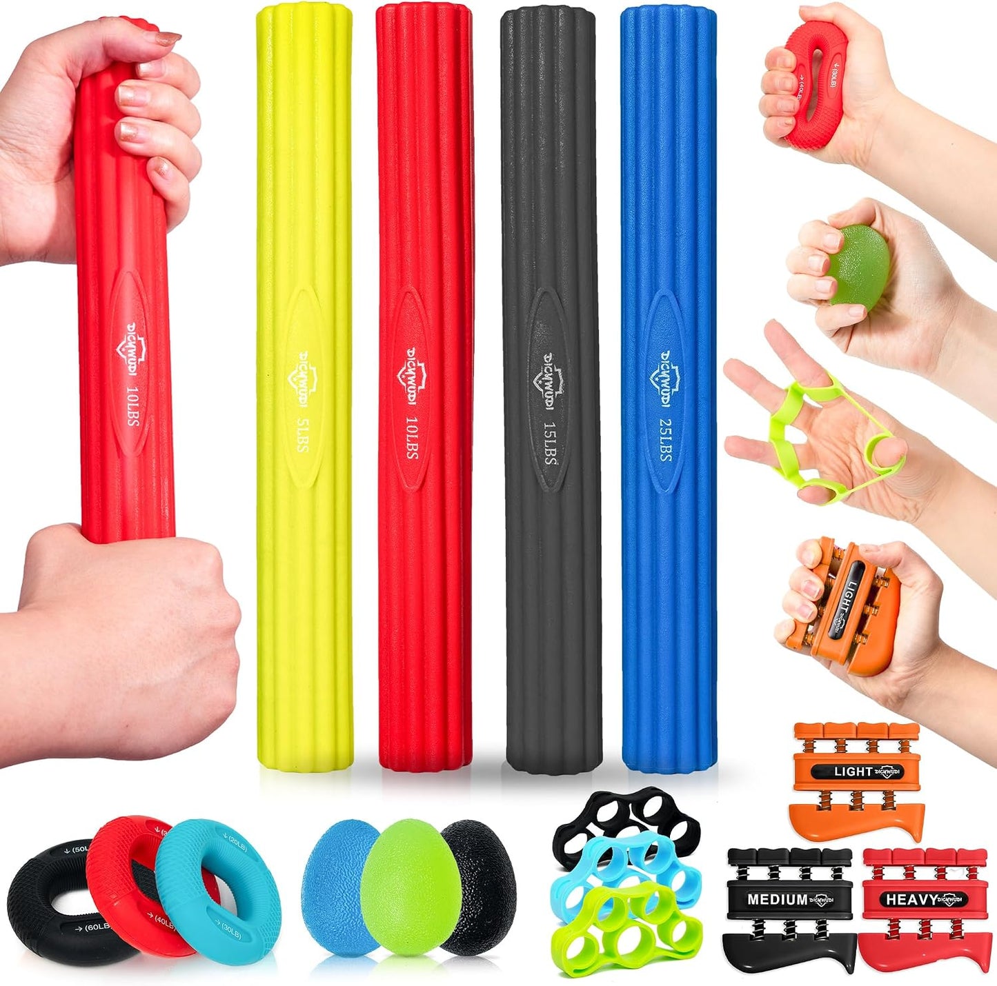 DICYWUDI Flex Therapy Bar and Grip Strength Trainers Set, Physical Therapy & Resistance Bar for Golfers Elbow,Tendinitis,Wrist,Forearms Pain, Improve Grip Strength and Relieve Pain