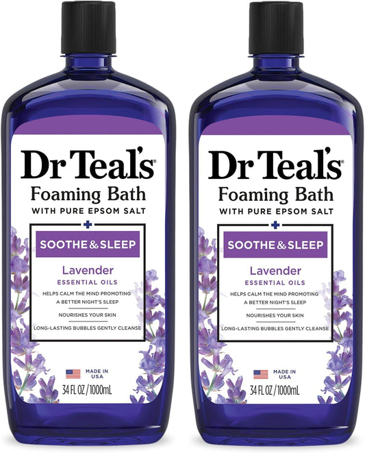 Dr Teal's Foaming Bath with Pure Epsom Salt, Soothe & Sleep with Lavender, 34 fl oz (Pack of 2)