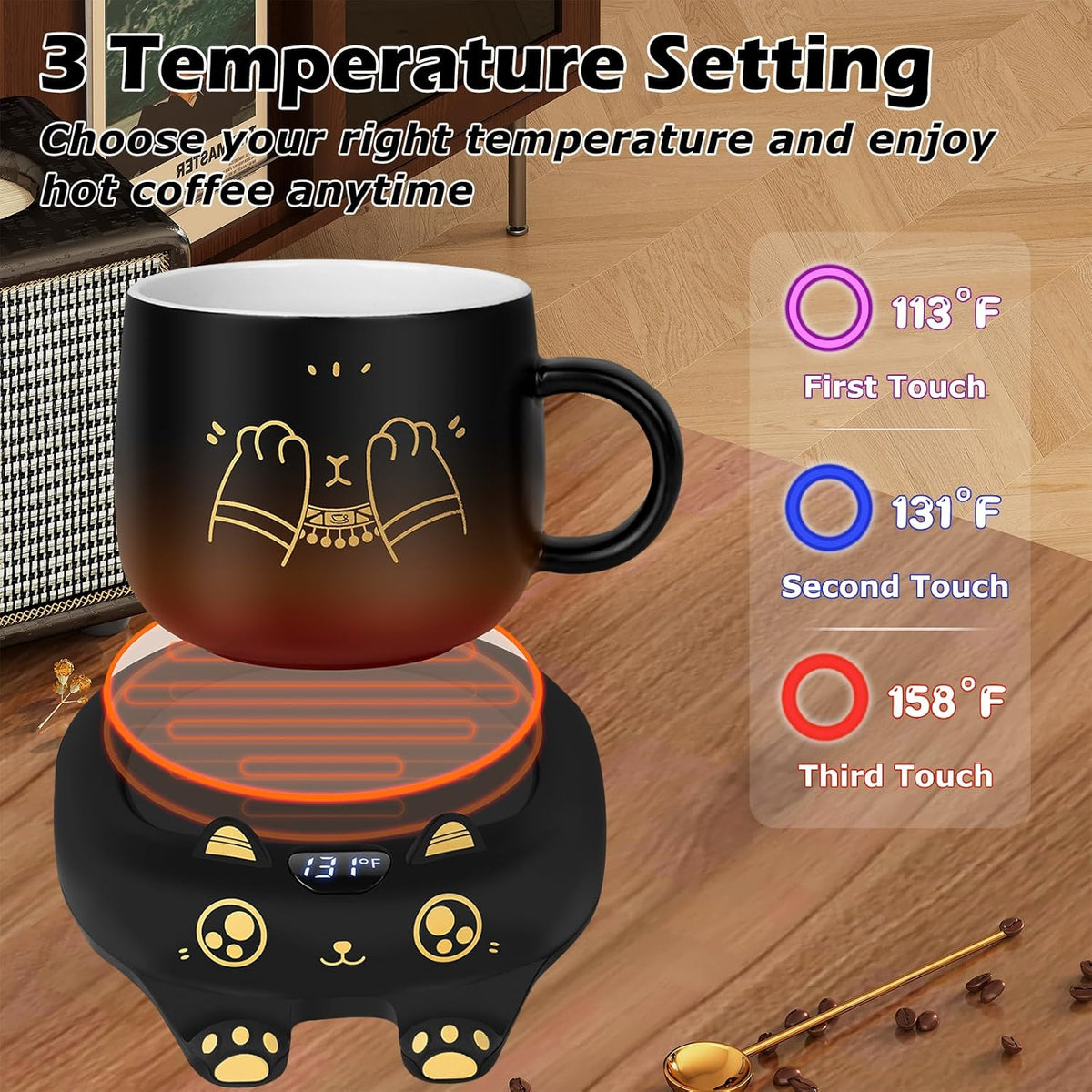 PUSEE Mug Warmer,Coffee Warmer for Desk Candle Warmer Auto Shut Off,Coffee Cup Warmer with 3 Temp Settings,Electric Beverage Warmer Plate for Coffee,Tea,Water Milk and Cocoa(Not Include Cup)