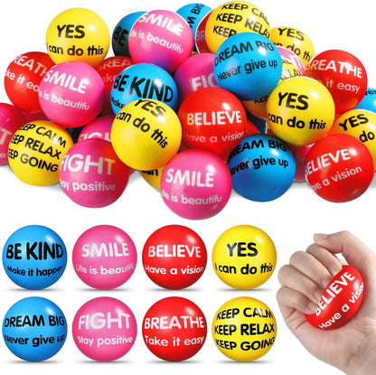 Liliful 100 Pcs Motivational Stress Balls Bulk Inspirational Squeeze Balls for Adults Anxiety Relief Fidget Toys Office Employee Gifts Classroom Rewards 2.2 Inch (Bright Colors)
