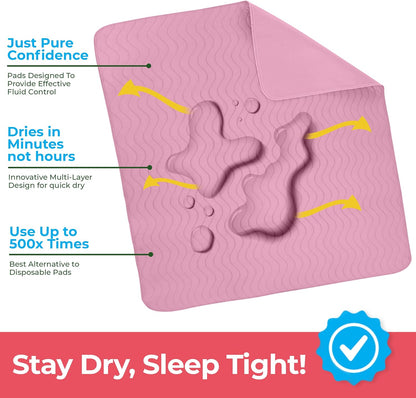Utopia Bedding Washable Underpads 34" x 36" (Pack of 4), Waterproof Reusable Heavy Absorbency Incontinence Bed Pads for Adults, Kids, Elderly and Pets, Bedwetting Pads for Sofa and Couch (Blue)