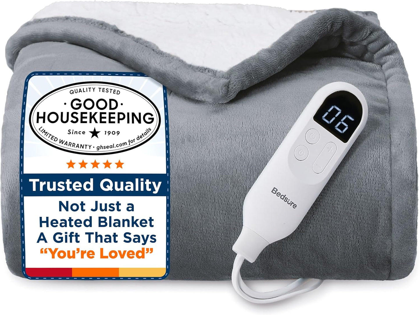 Bedsure Heated Blanket Throw Blanket with Preheat Function - Fast Heating Electric Blanket, Soft Flannel Throw with 6 Time Settings(Up to 10H), 6 Heating Settings, Gifts for Grandma (50"x60", Cream)