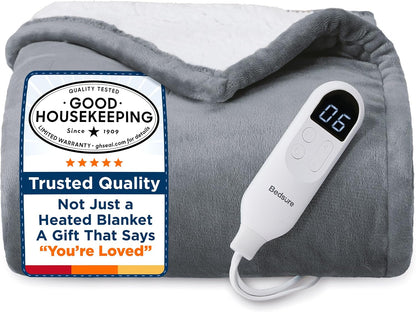 Bedsure Heated Blanket Throw Blanket with Preheat Function - Fast Heating Electric Blanket, Soft Flannel Throw with 6 Time Settings(Up to 10H), 6 Heating Settings, Gifts for Grandma (50"x60", Cream)