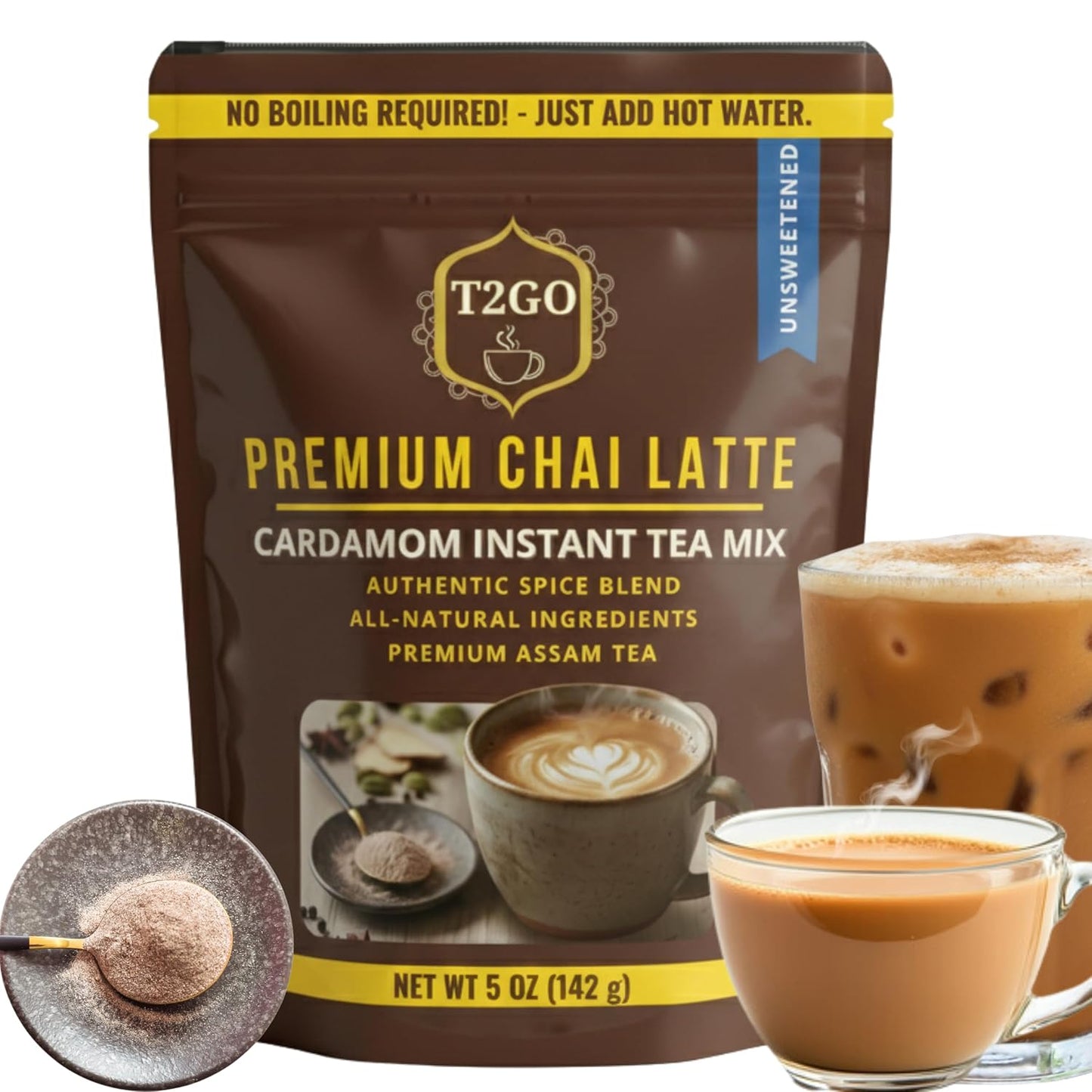 T2GO Authentic Karak Masala Chai Tea Mix – Just Add Water, 8 oz | Bold karak-style masala chai — real milk & spices in every scoop, no simmering
