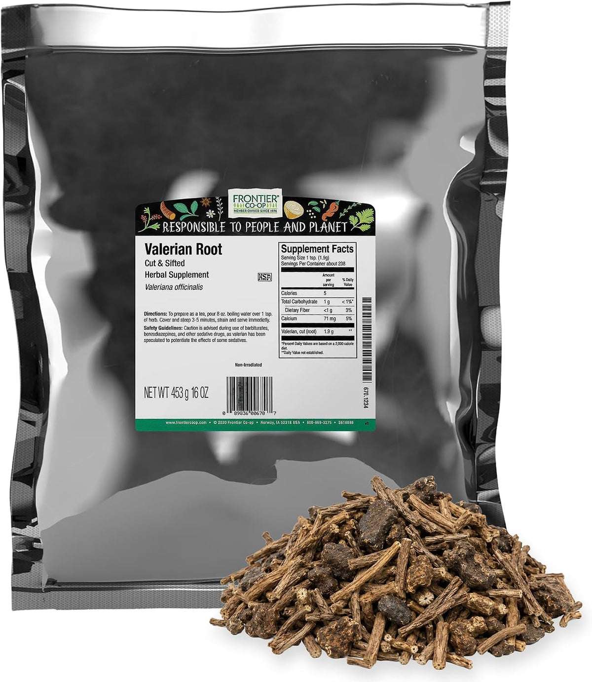 Frontier Co-op Cut & Sifted Valerian Root, Kosher - for Valerian Root Tea, DIY Supplement Capsules, Bedtime Formulas and Sleep Pillows | 16 Ounce (Pack of 1)