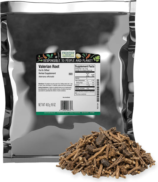 Frontier Co-op Cut & Sifted Valerian Root, Kosher - for Valerian Root Tea, DIY Supplement Capsules, Bedtime Formulas and Sleep Pillows | 16 Ounce (Pack of 1)