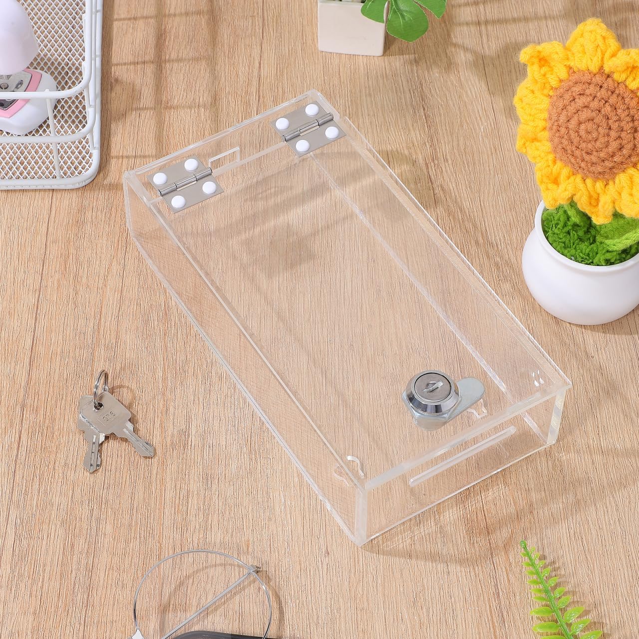 VICASKY Phone Lock Box with 2 Keys, Clear Acrylic Cell Phone Locker Case with Charging Port for Screen Time, Classroom, Office and Home
