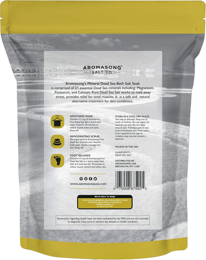 Aromasong Dead Sea Salt - Spa Bath Salt - 19 Lbs Fine Grain Bulk - 100% Pure - Better Absorbing Than Epsom Salt - Soak for Women & Men for Skin Issues and to Relax Tired Muscles - Resealable Pack.