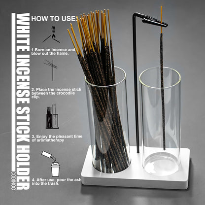 2 in 1 Incense Burner Holder for Sticks,Glass Incense Holder with Storage,Upside Down Incense Holder for Sticks with Glass Ash Catcher for Meditation Yoga Spa Room Home Decor[Full Black]