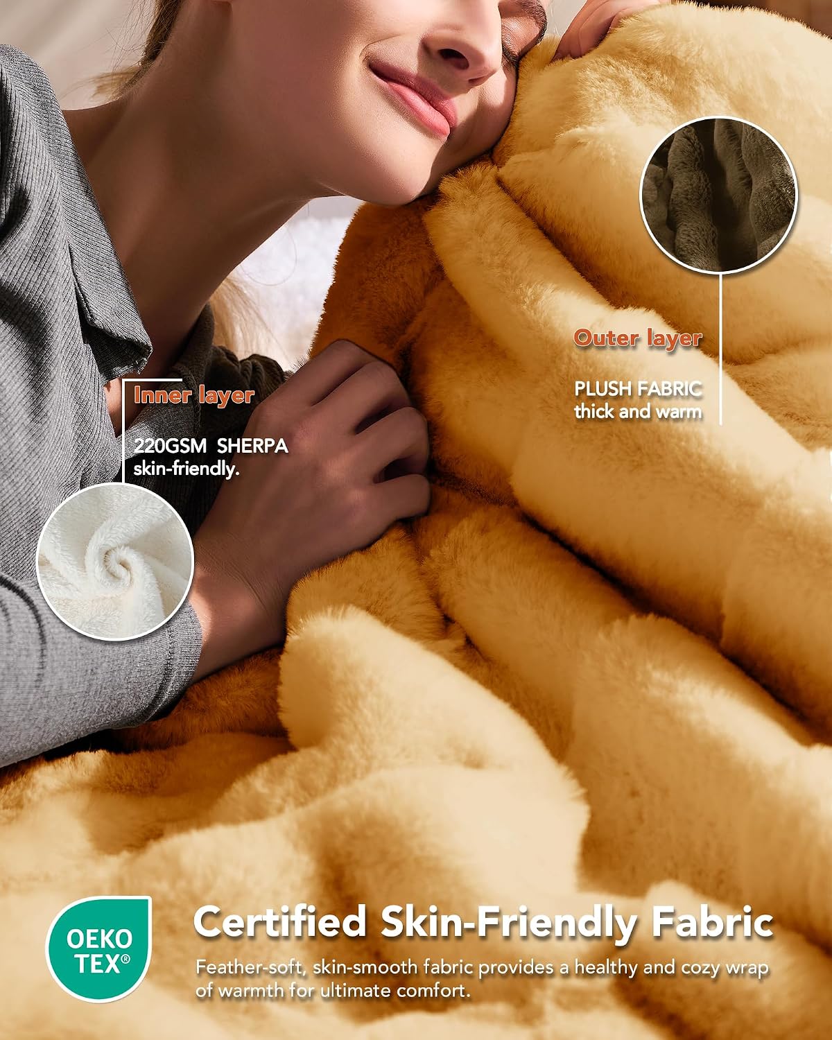 Homemate Heated Blanket Electric Throw - 50"x60" Heating Blanket Throw 1/2/4/6/8 Hours Auto-Off 10 Heat Levels Over-Heat Protection Luxury Faux Fur Sherpa ETL Certification