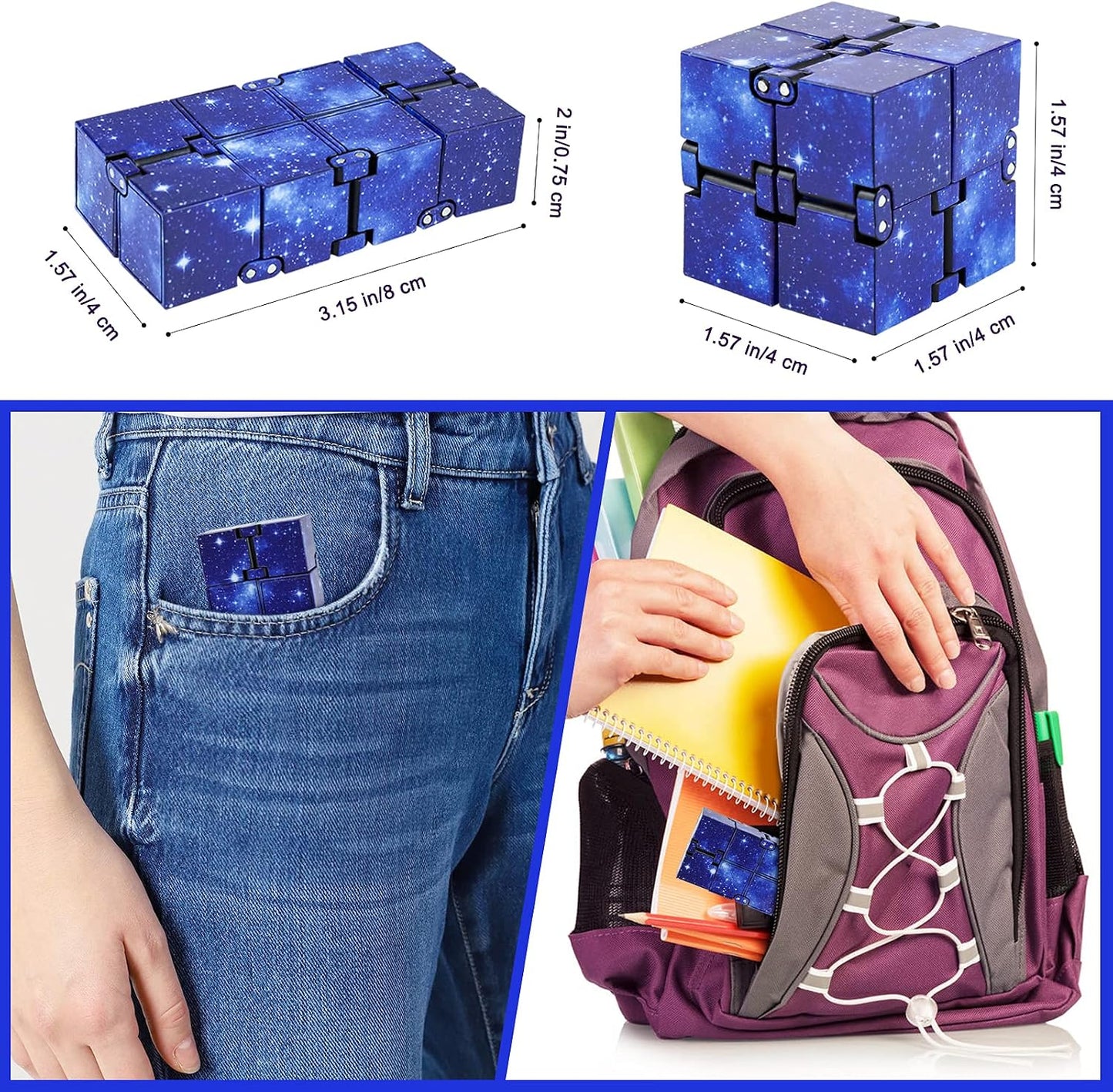 Infinity Cube Fidget Toy Stress Relieving Fidgeting Game for Kids and Adults,Cute Mini Unique Gadget for Anxiety Relief and Kill Time (Macaron Blue)