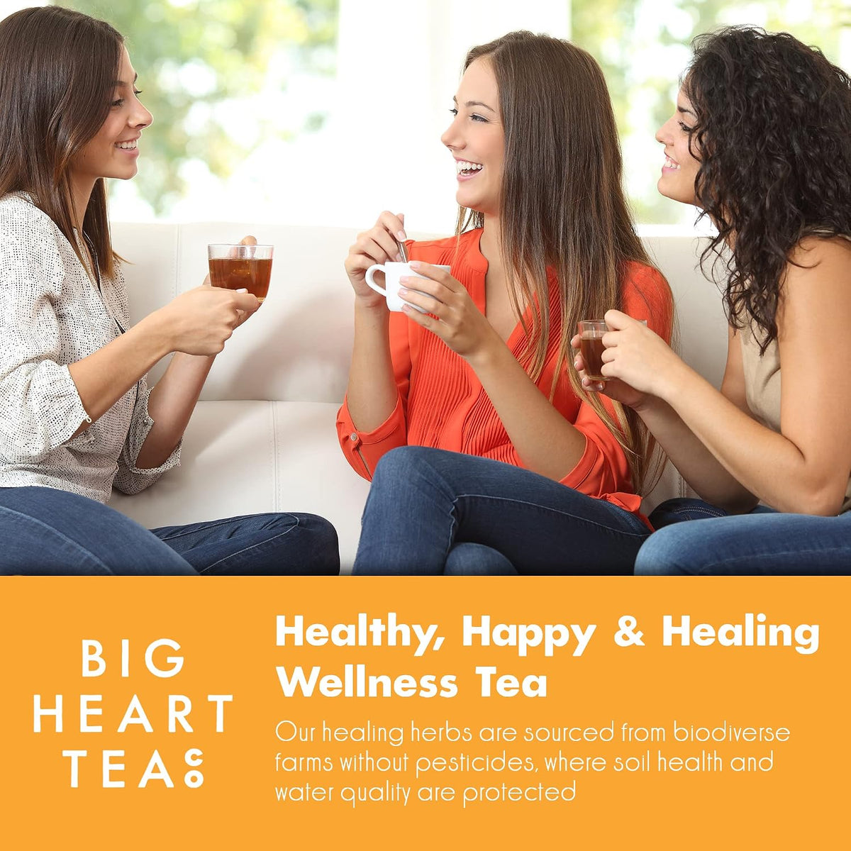 Big Heart Tea Co. Tea Bags - Cup of Sunshine Turmeric and Ginger - Certified Organic, Ayurvedic Herbal Decaf Tea with Small Batch Ground Herbs - Adaptogenic Tulsi, Peppercorn, Cinnamon, 50 Pack