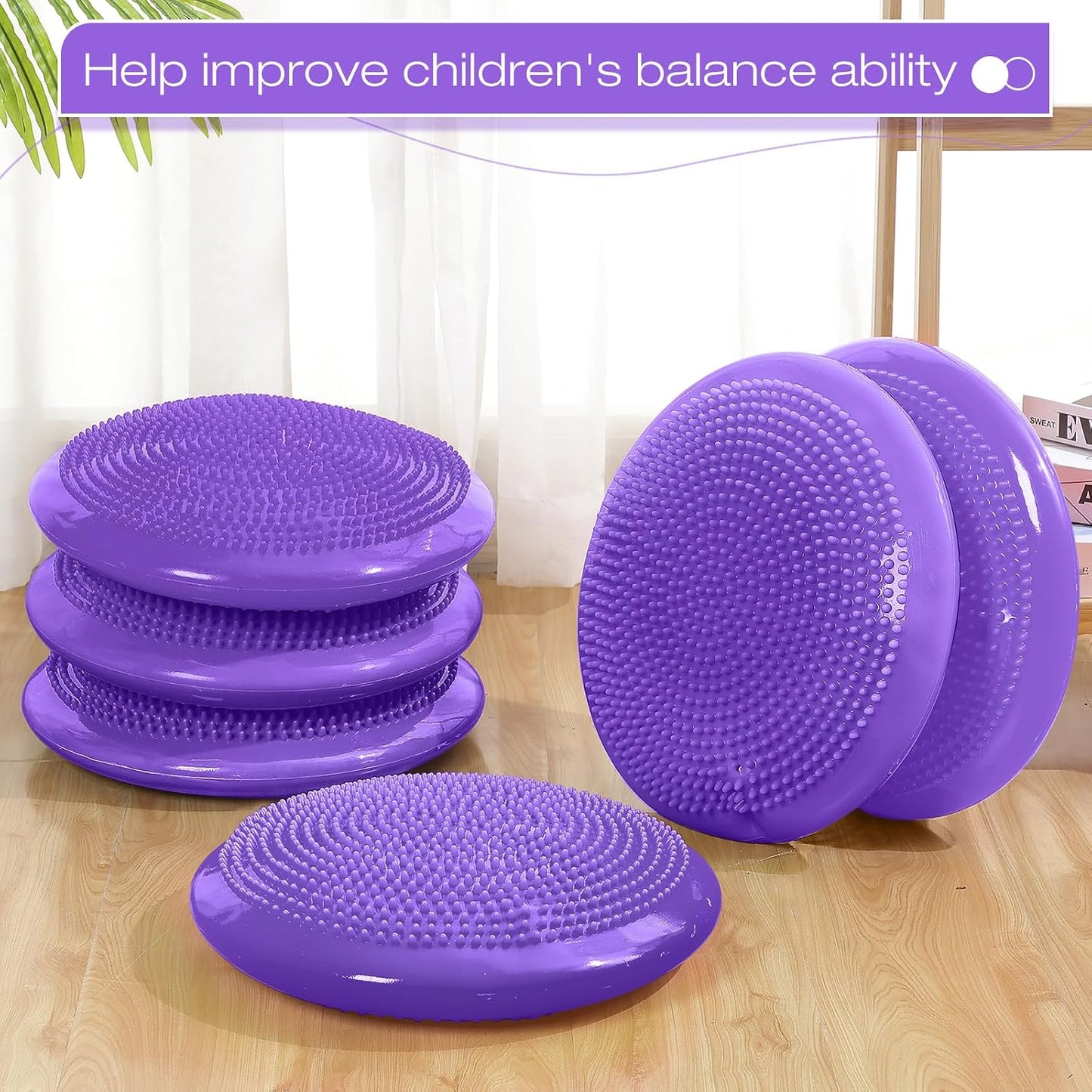 Amylove 6 Pcs Wiggle Seat Inflated Wobble Cushion for Sensory Kid 13 Inch Balance Disc Kids Flexible Seating Exercise Sensory Pad Chair Cushion for Classroom Office School (Bright)