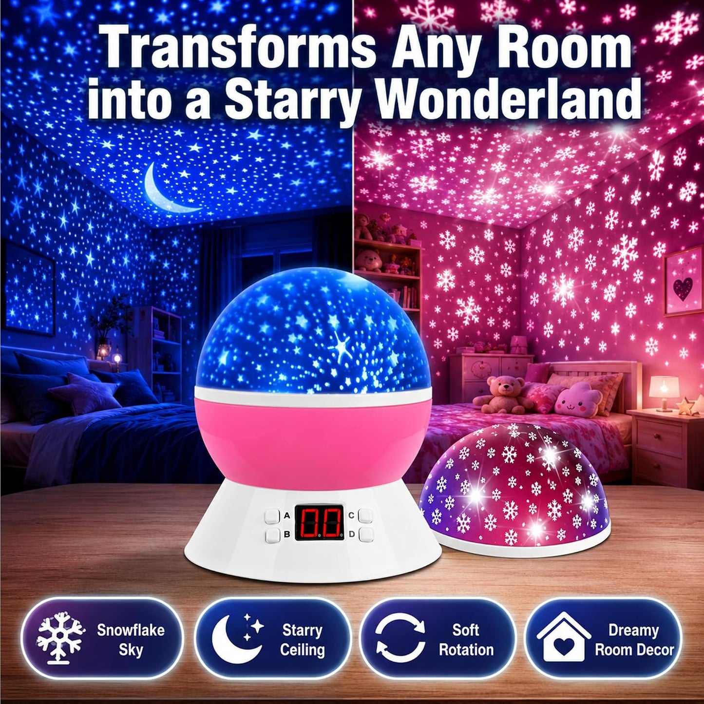 Kids Star Projector Night Light, Star Night Light Projector for Kids, Ceiling Stars Projection Lamp with Timer, 360° Rotating Night Light for Bedroom, Birthday Gift for 3 4 5 Year Old Girls Boys Black