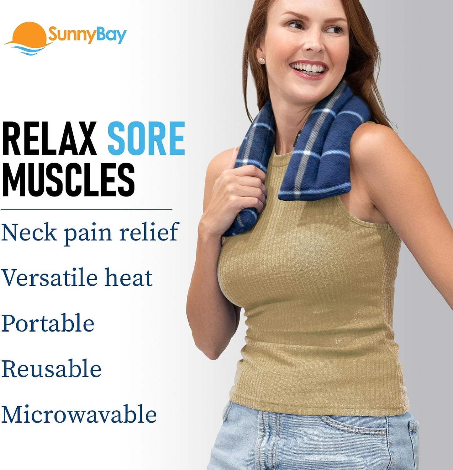 SunnyBay Microwavable Heating Pad for Neck and Shoulder, Heated Neck Wrap, Microwave Heat Pad, Weighted Beanbag Moist Hot or Cold Compress, 2.2 lbs, 26x4 Inches, Navy Blue