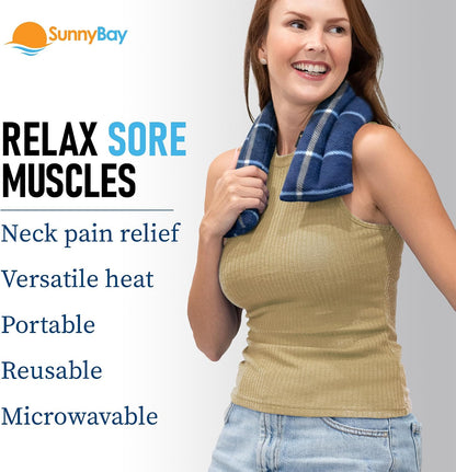 SunnyBay Microwavable Heating Pad for Neck and Shoulder, Heated Neck Wrap, Microwave Heat Pad, Weighted Beanbag Moist Hot or Cold Compress, 2.2 lbs, 26x4 Inches, Navy Blue