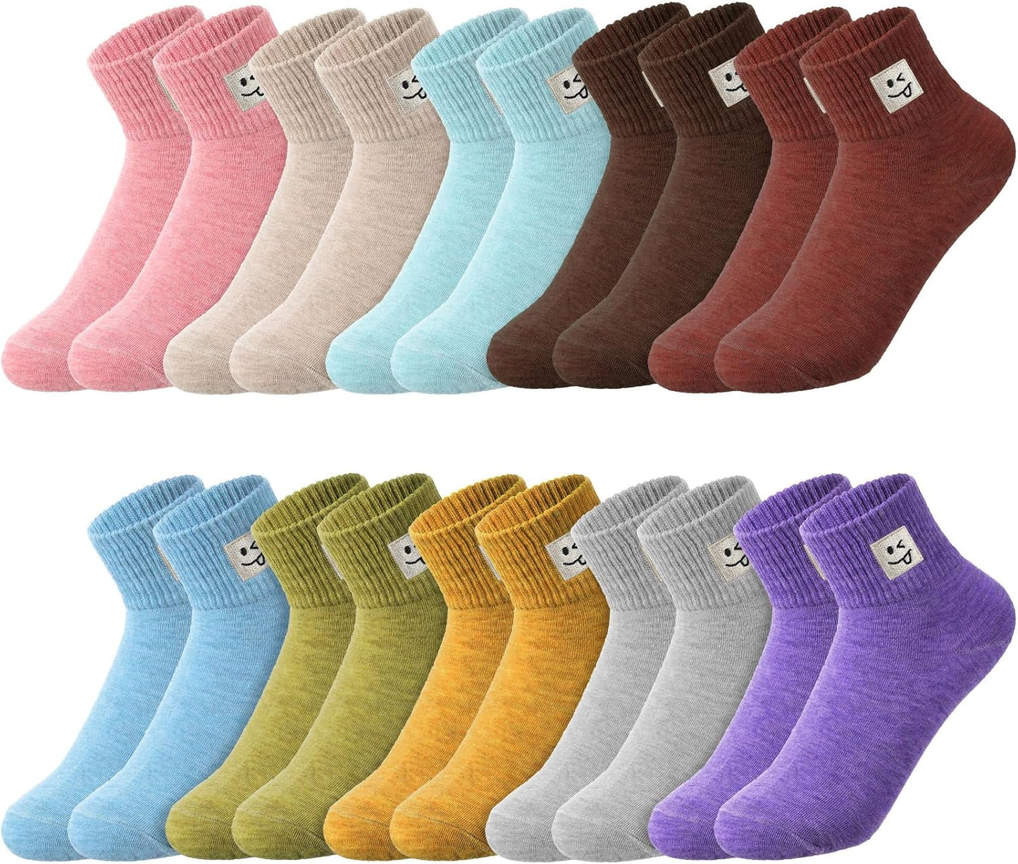 Eurzom 10 Pairs Socks Womens Crew Elastic Ankle Length Cotton Socks Aesthetic Cute Lightweight Low Cut Gifts for Women - Colors A