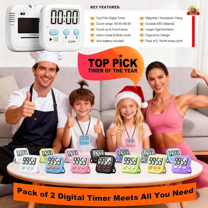 Antonki 2 Pack Digital Timer for Kids Classroom Kitchen Timers for Cooking