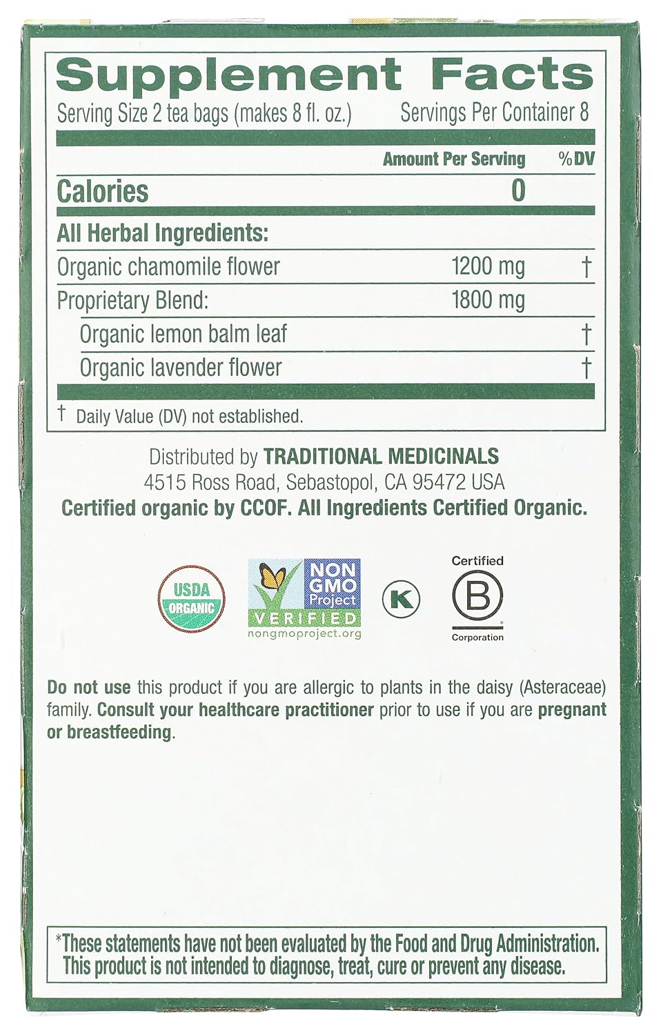 Traditional Medicinals Organic Chamomile Herbal Tea, 16 Count