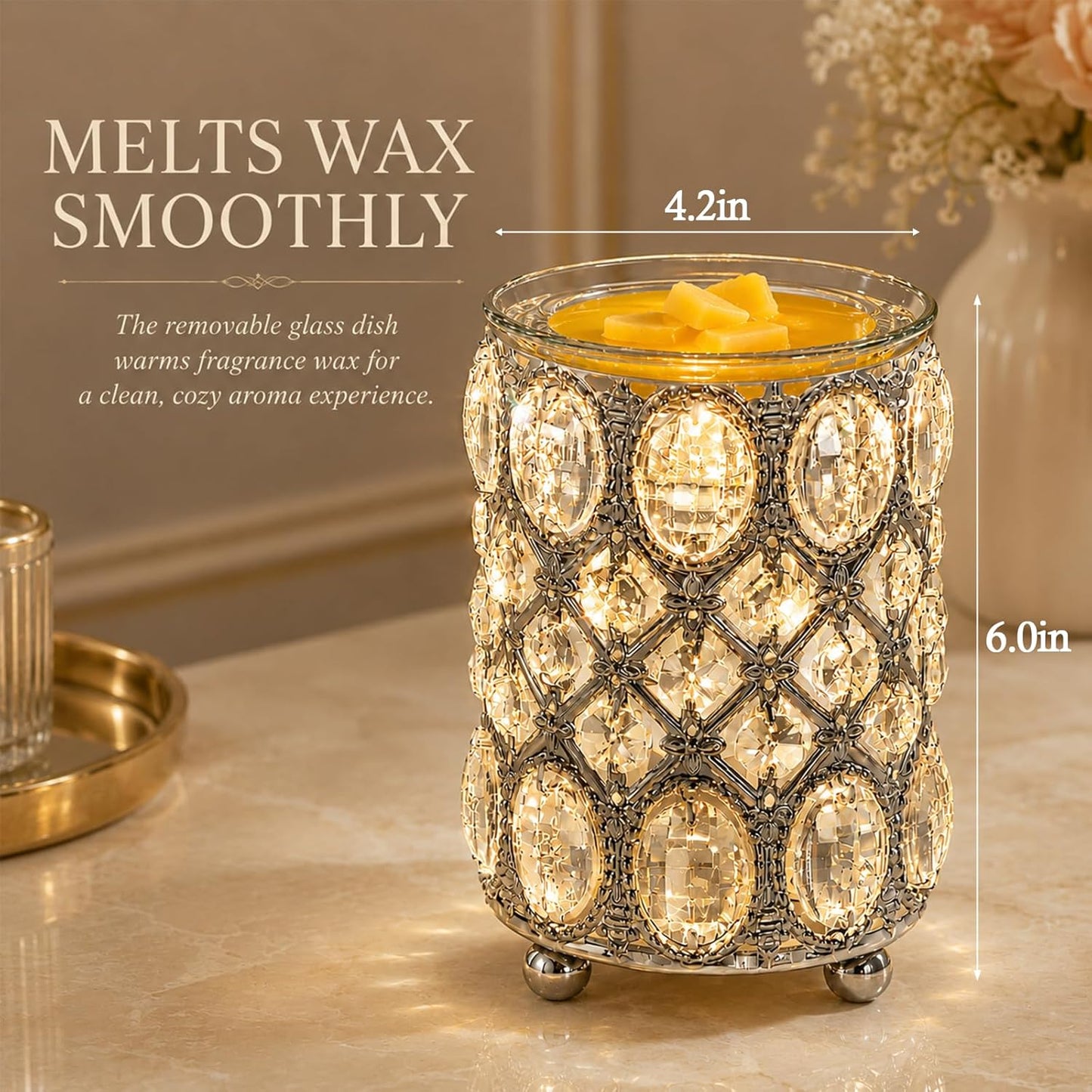 Leyoue Electric Crystal Wax Melt Warmer - Bulb Heating, Elegant Crystal Design, Quickly Melts Wax Blocks, Releases Long-Lasting Fragrance, Perfect Candle Wax Burner and Wax Warmer for Home Decor