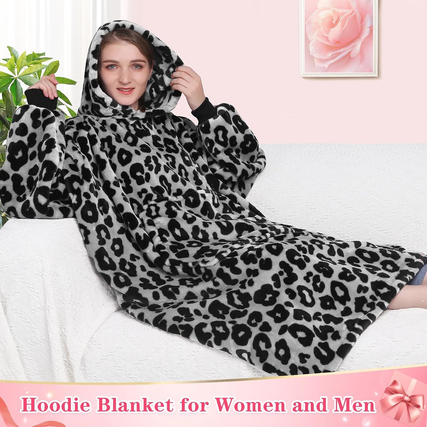 Waitu Wearable Blanket Sweatshirt Gifts for Women and Men, Warm and Cozy Giant Blanket Hoodie, Thick Flannel Blanket with Sleeves and Giant Pocket - Dark Gray