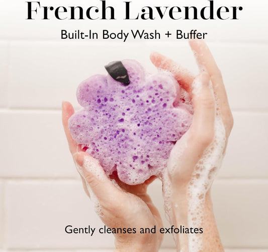 Spongellé French Lavender Wild Flower Bath Sponge | Built-in Body Wash & Body Scrubber, Shower Loofah Sponge for Women | 14+ uses
