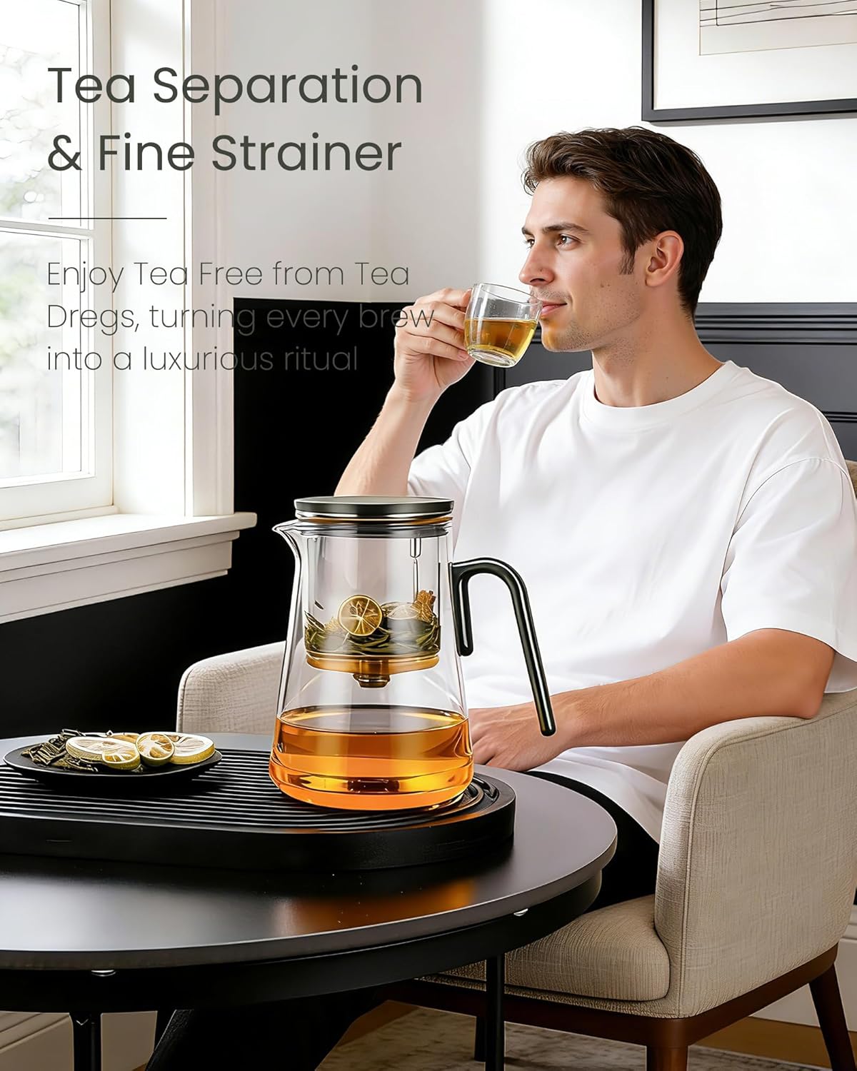 ZENS Magnetic Tea Pot, Enchanted Glass Teapot with Infuser and Magnetic Suction Lid for Mess-Free Loose Tea Diffusers, Walnut Wood Handle, Tea Lovers Gifts