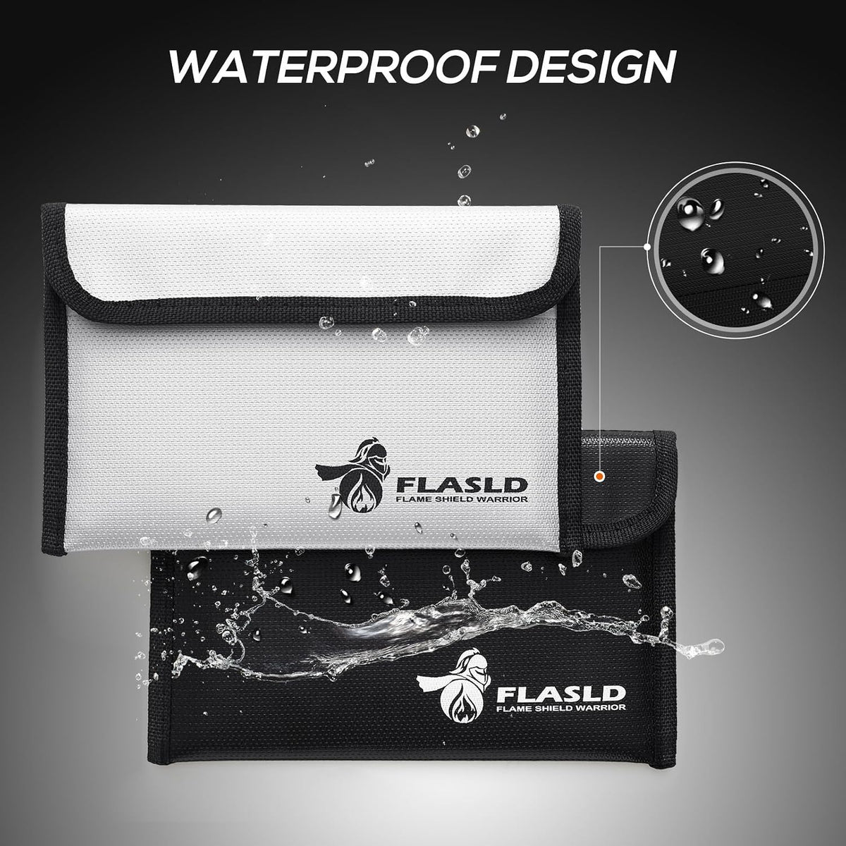 FLASLD Large Fireproof Document Bags, 24x12x12” Waterproof Storage Firesafe Bag, Fireproof Folder Safe Box for Cash, Valuables & Passport, Silicone Coating & Zipper Closure