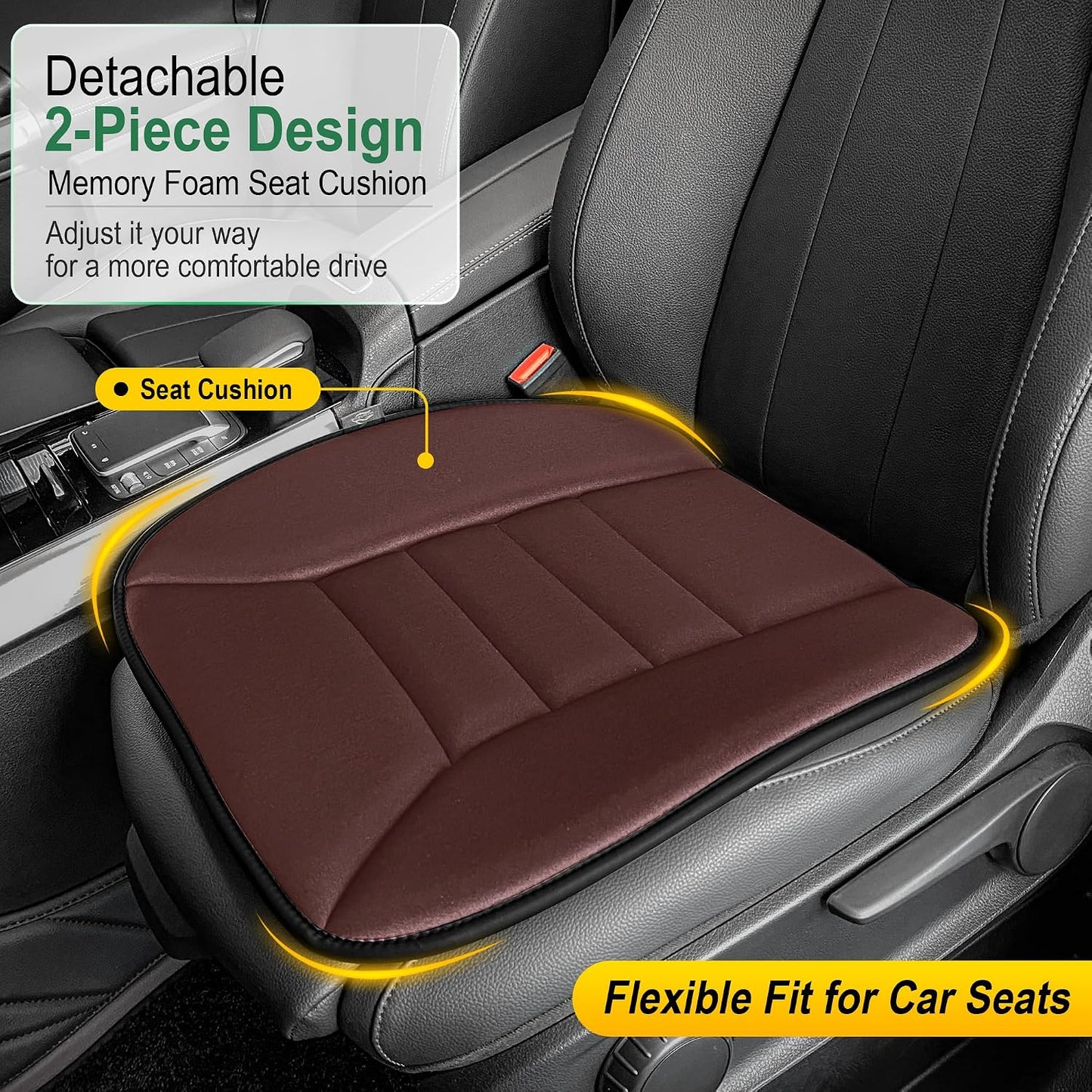 kingphenix Car Seat Cushion with 1.2inch Comfort Memory Foam, Seat Cushion for Car and Office Chair (Black)