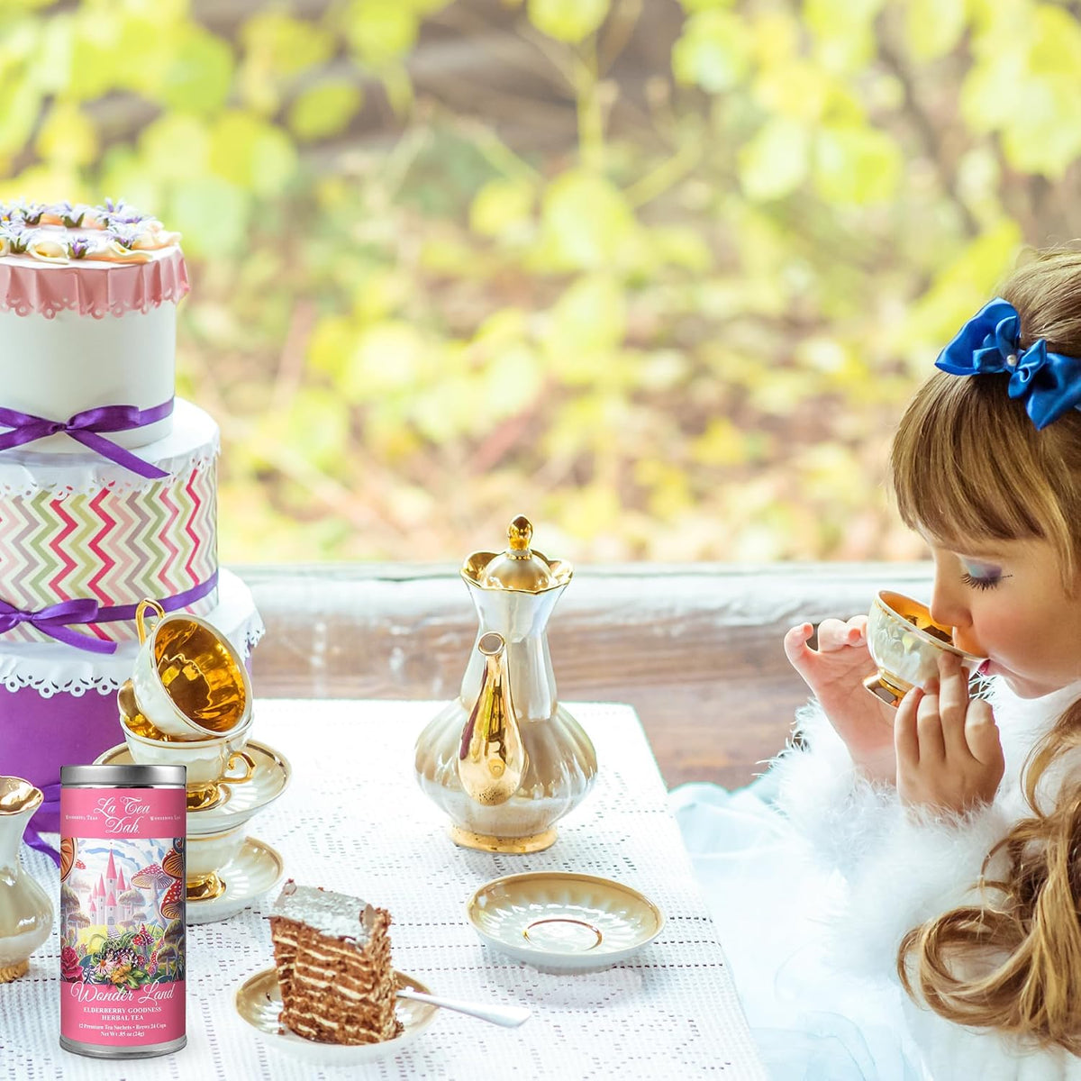 Elderberry Goodness Herbal Childrens Tea by La Tea Dah, Decaf Teas for Kids, Healthy Elderberry and Echinacea Teas for Little Princesses, Tea Party Supplies, WonderLand (12 Caffeine Free Bags)