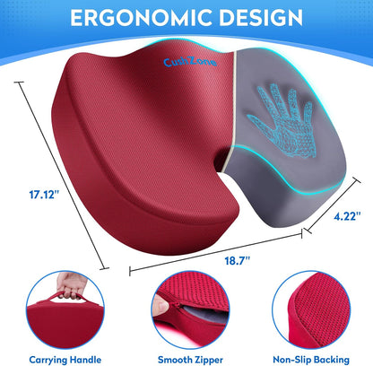 CushZone Seat Cushion - Memory Foam Office Chair Cushion for Sciatica, Tailbone & Back Pain Relief - Orthopedic Coccyx Pillow for Car, Airplane, Pregnancy & Long Sitting at Work, Black