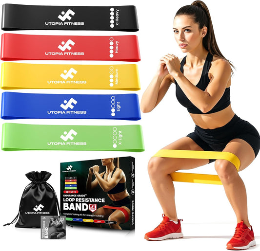 Utopia Fitness Loop Resistance Bands for Working Out Set of 5, Resistance Loop Bands for Exercise Stretching Strength Training, Home Gym Equipment Pilates Yoga Leg Glute Arm Workout Kit for Women Men