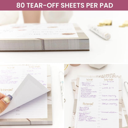 bloom daily planners Timed Work & Personal To Do List Planning Pad - ADHD Friendly Undated Tear-Off Hourly Checklist Notepad Appointment Organizer - 6" x 9" - Brushed Beige