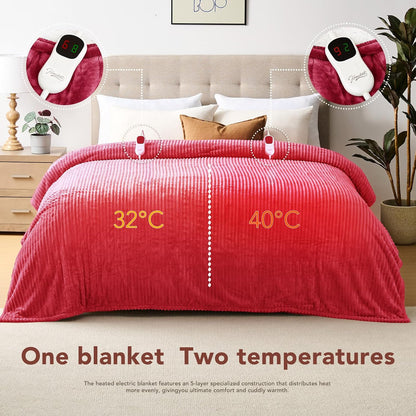Homemate Heated Blanket Electric Throw - 50"x60" Heating Blanket Throw 1/2/4/6/8 Hours Auto-Off 10 Heat Levels Over-Heat Protection Soft Flannel Sherpa Heater ETL Certification