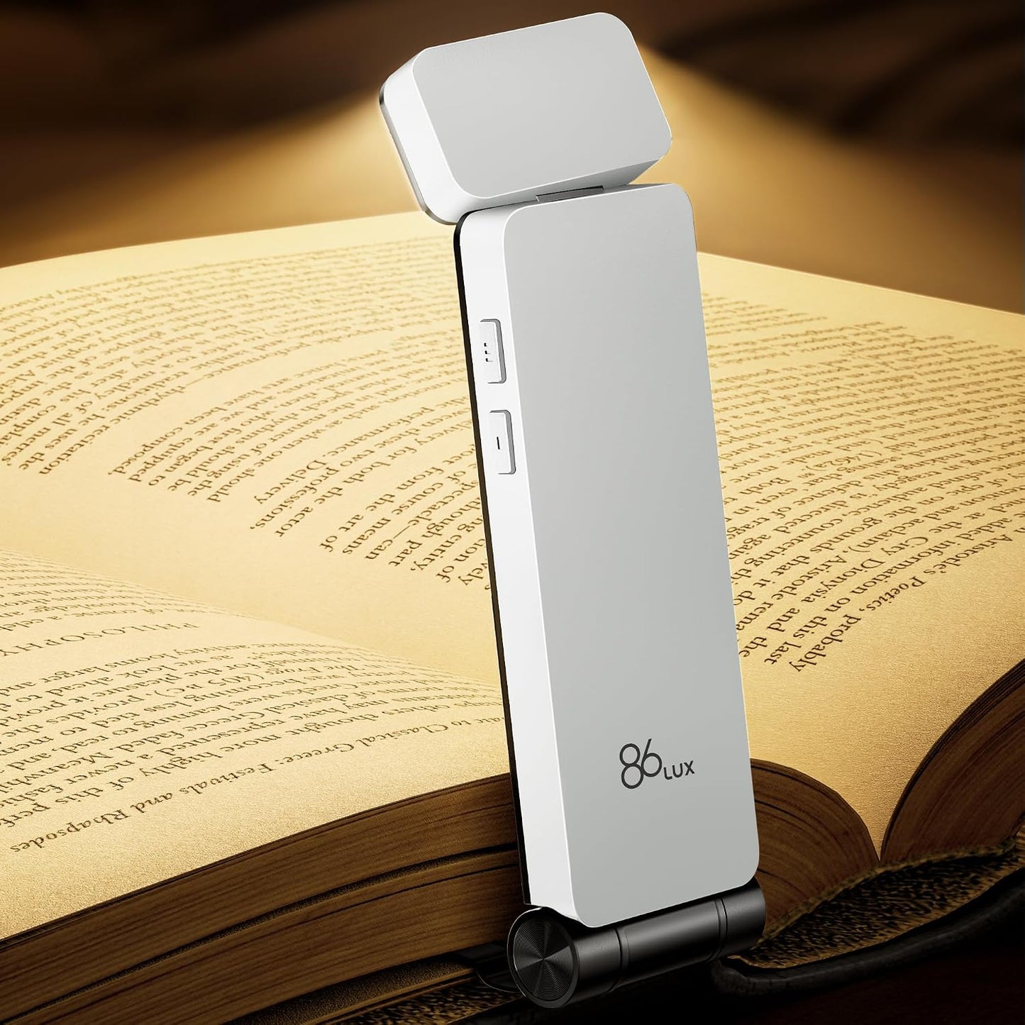 86lux Book Light, Rechargeable Clip-On LED Reading Light for Bed & Night Use - 3 Color Temperatures with Stepless Dimming, Ultralight Bookmark Design for Book Lovers, Grey