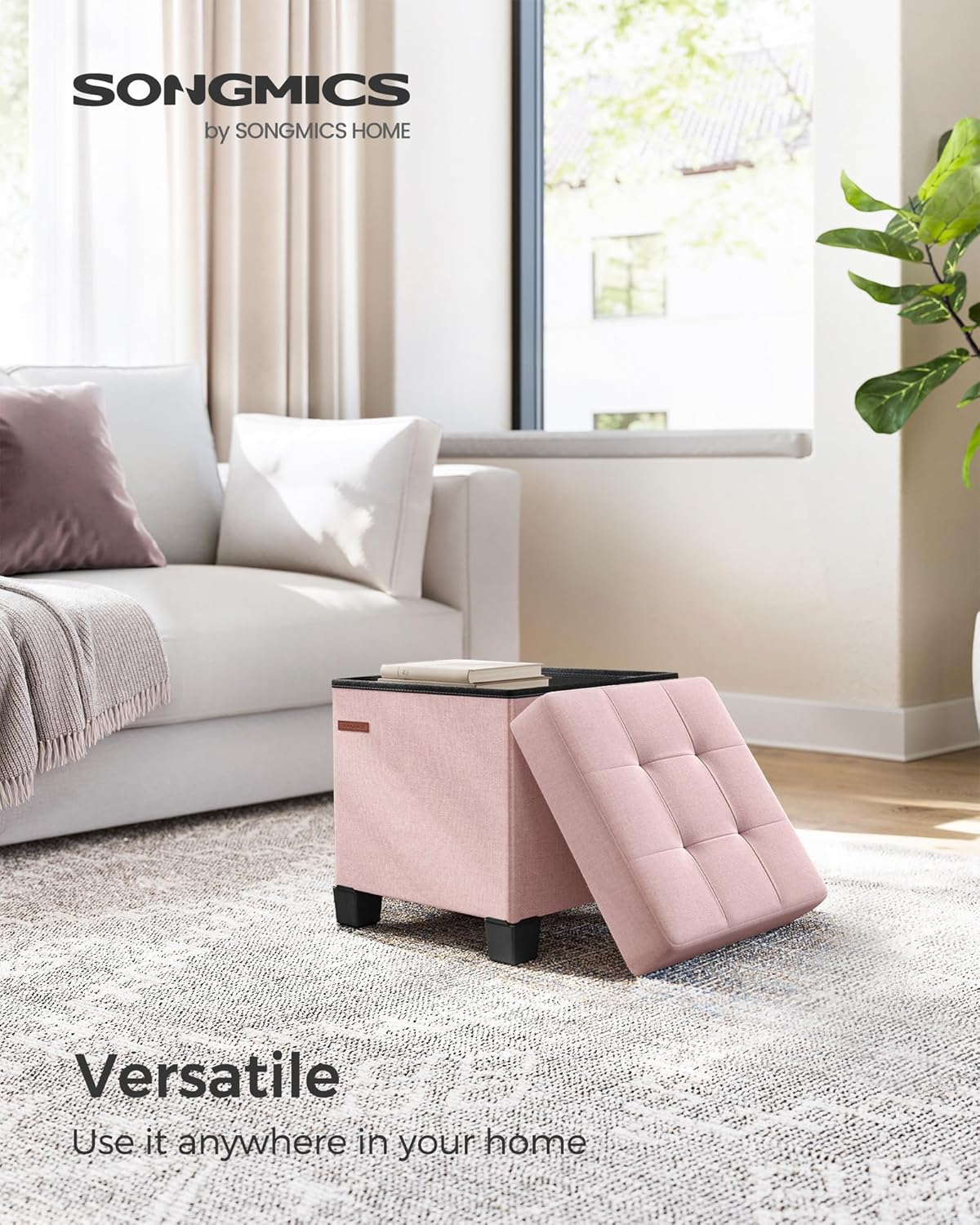 SONGMICS Storage Ottoman, Small Ottoman Foot Rest with Legs, 12.6 x 15.7 x 13.2 Inches Foot Stool, Load up to 660 lb, for Living Room, Bedroom, Dorm, Slate Gray ULSF012G01