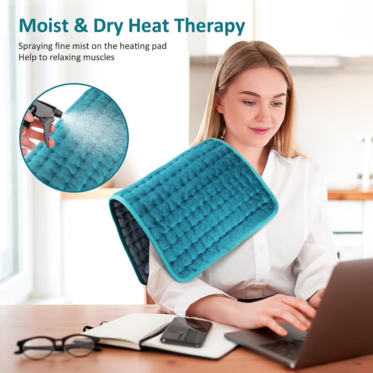 Heating pad for Back/Shoulder/Neck/Abdomen, Heating Pads with 6 Fast Heating Settings, Auto-Off, Machine Wash, Birthday Gifts for Women Mom Men Dad, Extra Large 12"x24", Blue