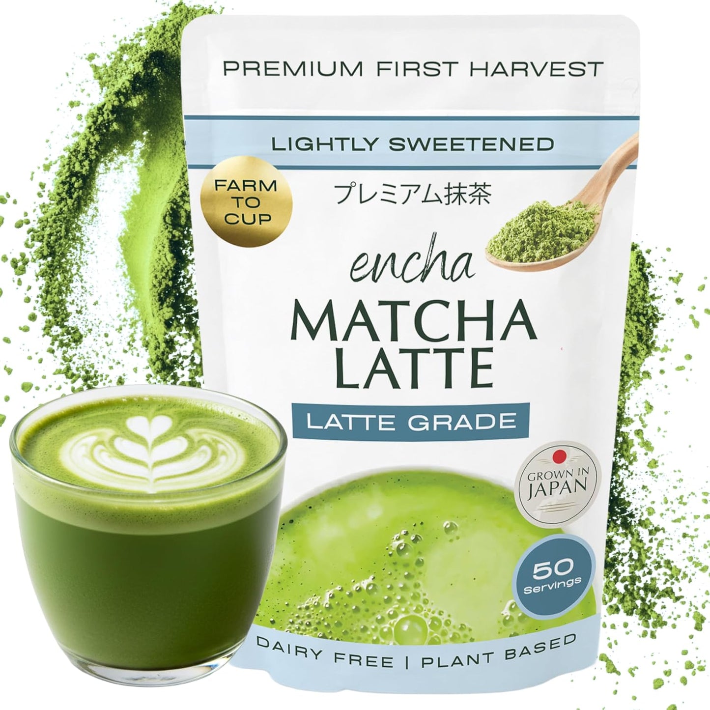 Encha Matcha - Latte Grade Matcha Powder - Unsweetened, First Harvest, Organic Green Tea Powder From Uji, Japan (60g / 2.12 Ounce) Premium for Latte, Smoothie - Caffeine, L-Theanine