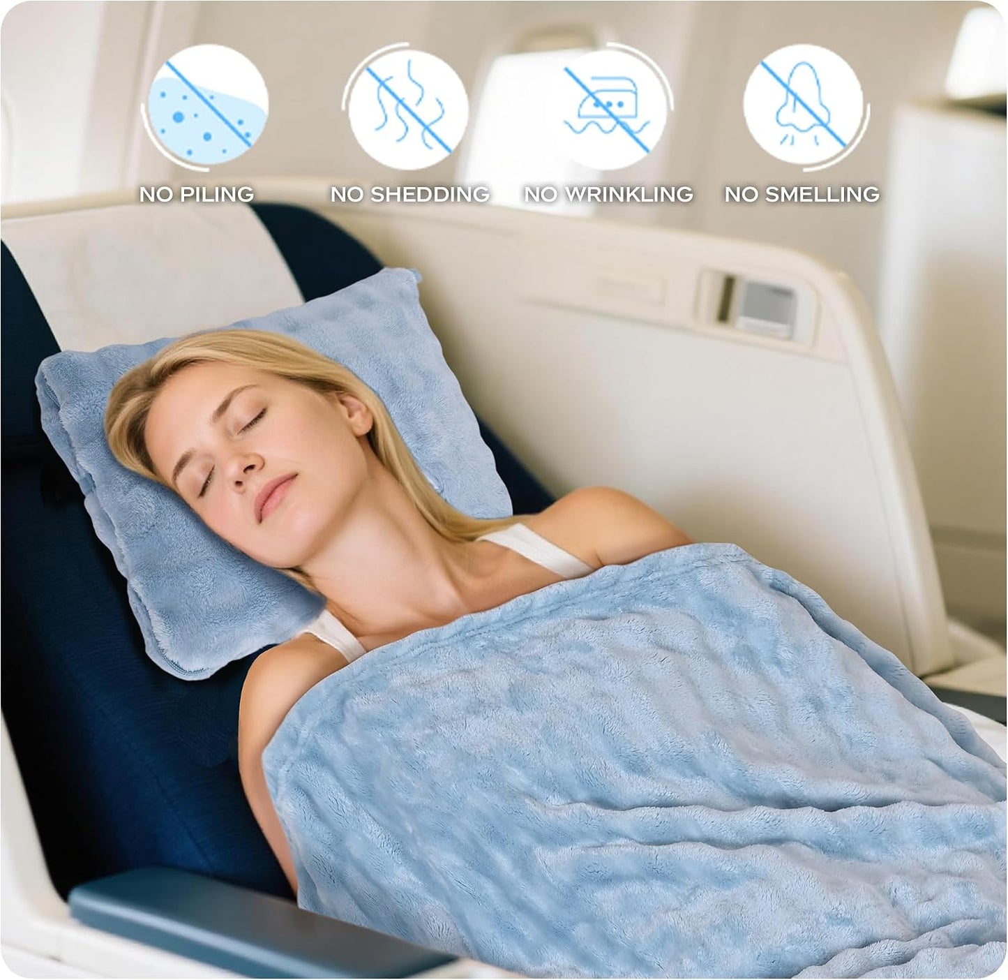 Travel Blanket and Pillow-2-in-1, Ultra-Soft&Compact, Airplane Blanket with Hand Luggage Belt and Backpack Clip,Travelers Accessories Gifts, 61x43 Inches(Pink