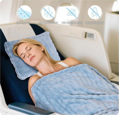Travel Blanket and Pillow-2-in-1, Ultra-Soft&Compact, Airplane Blanket with Hand Luggage Belt and Backpack Clip,Travelers Accessories Gifts, 61x43 Inches(Pink