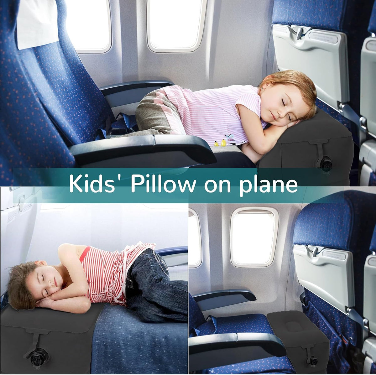 Inflatable Travel Foot Rest Pillow, Adjustable 3 Layers Height Leg Rest Pillow, Kids Airplane Bed, Adults Travel Essentials on Plane, Trains, Cars, Office, Home (Grey, 1 PC)