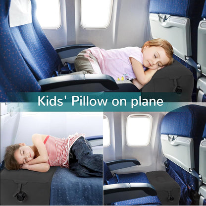 Inflatable Travel Foot Rest Pillow, Adjustable 3 Layers Height Leg Rest Pillow, Kids Airplane Bed, Adults Travel Essentials on Plane, Trains, Cars, Office, Home (Grey, 1 PC)
