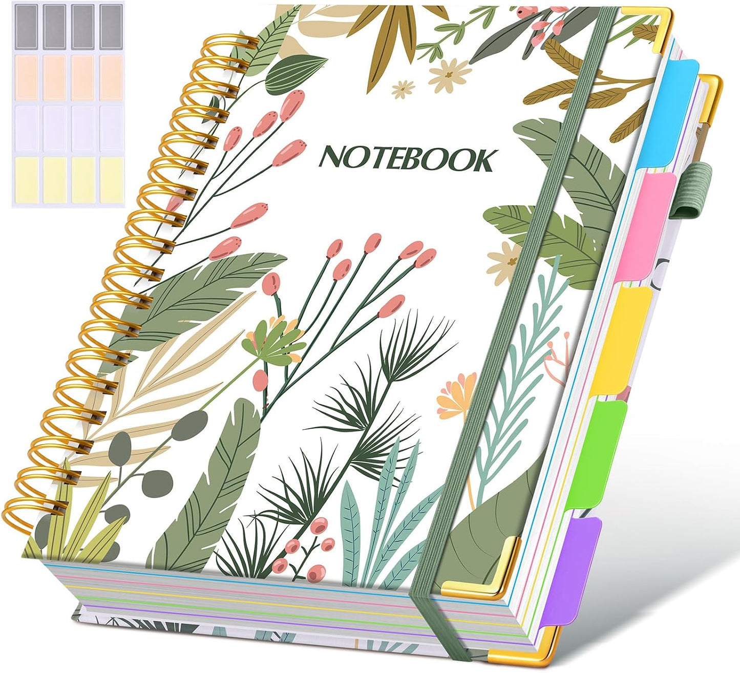 Hardcover Spiral Notebook journal with Removable Dividers Tabs, 300 Pages Leather 5 Subject Notebook College Ruled, 8"x10" Large B5 Notebooks for Work School Note taking, Lined Journal for Women,Black