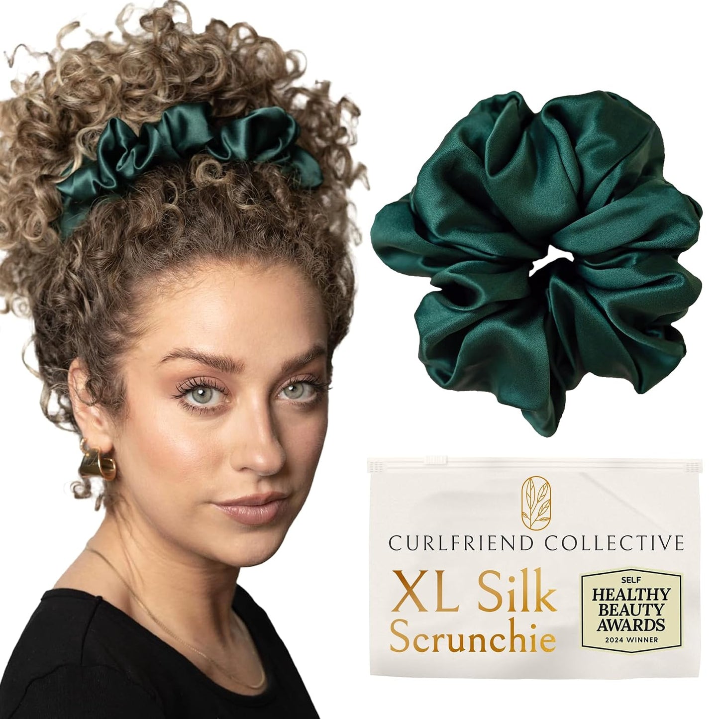 Silk Scrunchies for Women Ponytail Holders – Oversized Mulberry Silk Scrunchies – Extra Large No Damage Hair Ties for Curly, Thick, and Thin - Hair Accessories for Women – Black, XL By Curlfriend