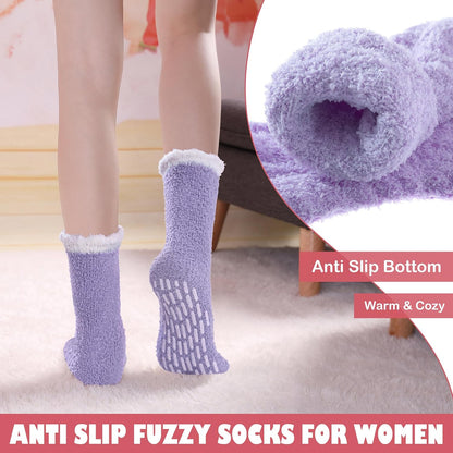 LINEMIN Non-Slip Fuzzy Socks for Women - Cozy Hospital Soft Fluffy Socks With Grips - Winter Warm Slipper