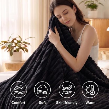 IUUI Heated Throw Blanket, Ultrasoft 3D Striped Heating Blanket with 6 Heat Levels & 1-10H Auto Off Timer, Overheat Protection, Detachable Controller Machine Washable(Cream, Throw 50" x 60")