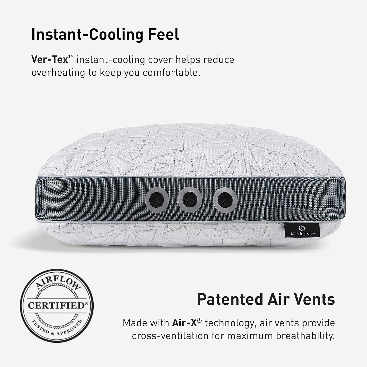Bedgear Storm Performance Pillow, 1.0 Cooling Pillow for Side Sleepers, Medium Firm Support, Ver-Tex Cooling Cover, Air-X Mesh, Washable